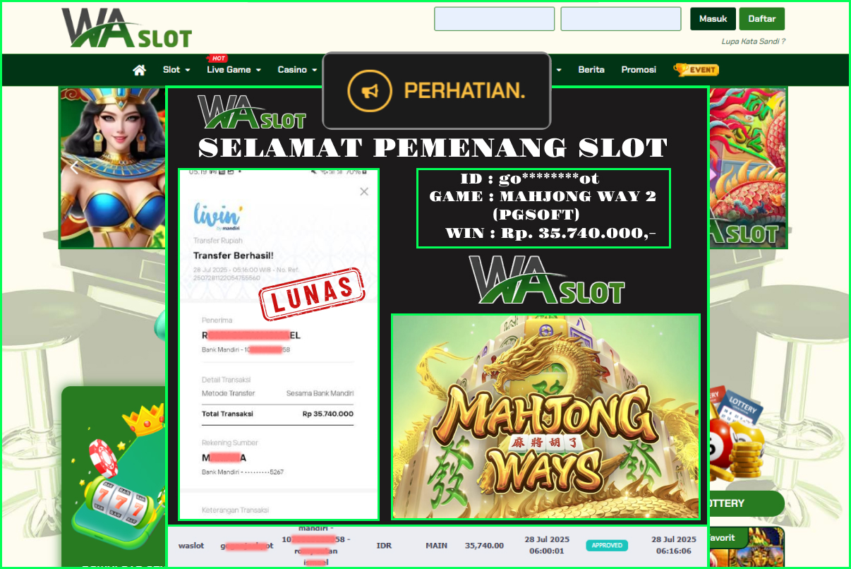 WASLOT – MAHJONG WAY 2 ( PGSOTF )