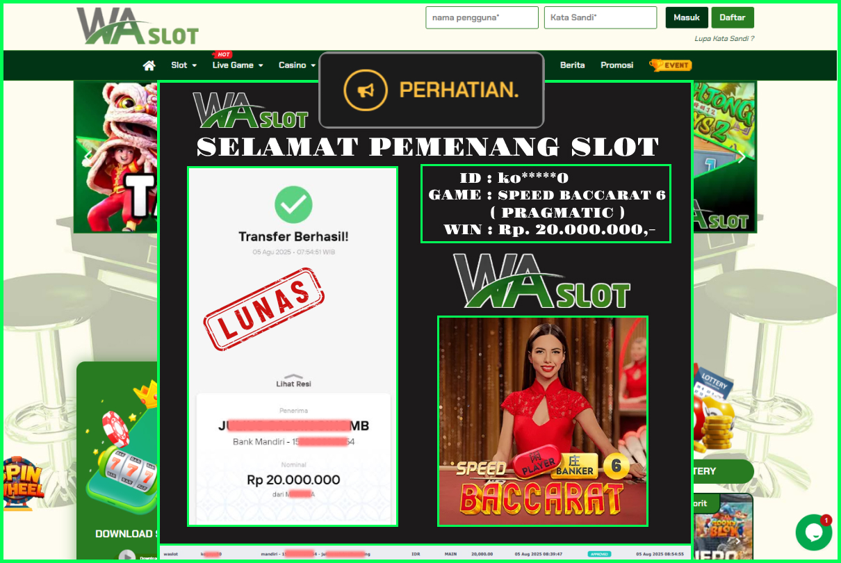 WASLOT – SPEED BACCARAT 6 ( PRAGMATIC )