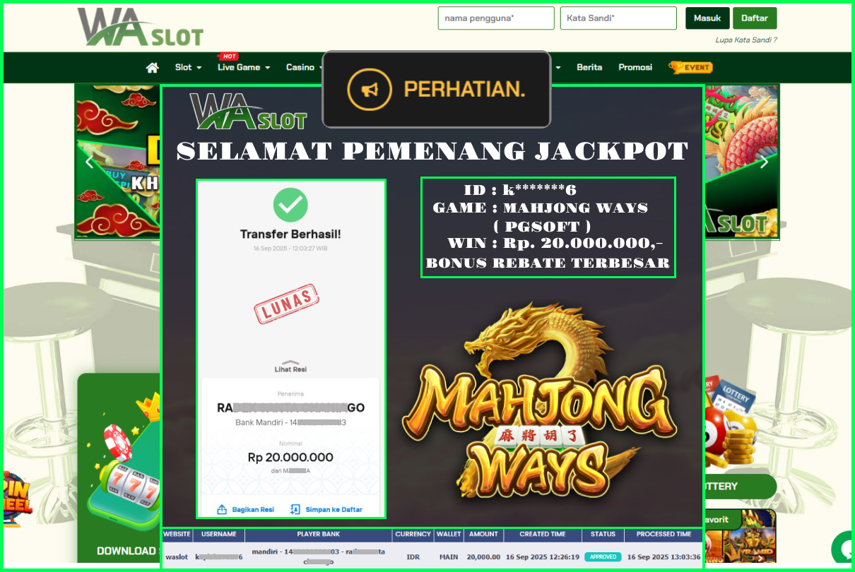 WASLOT – MAHJONG WAYS ( PGSOFT )