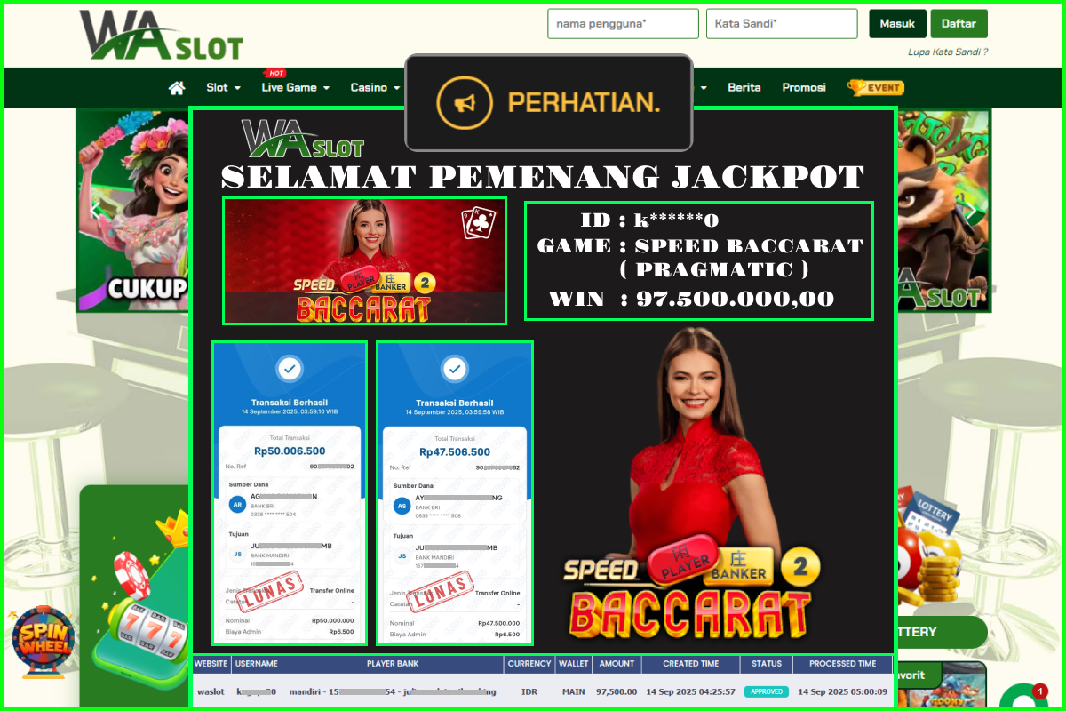 WASLOT – SPEED BACCARAT 2 ( PRAGMATIC )