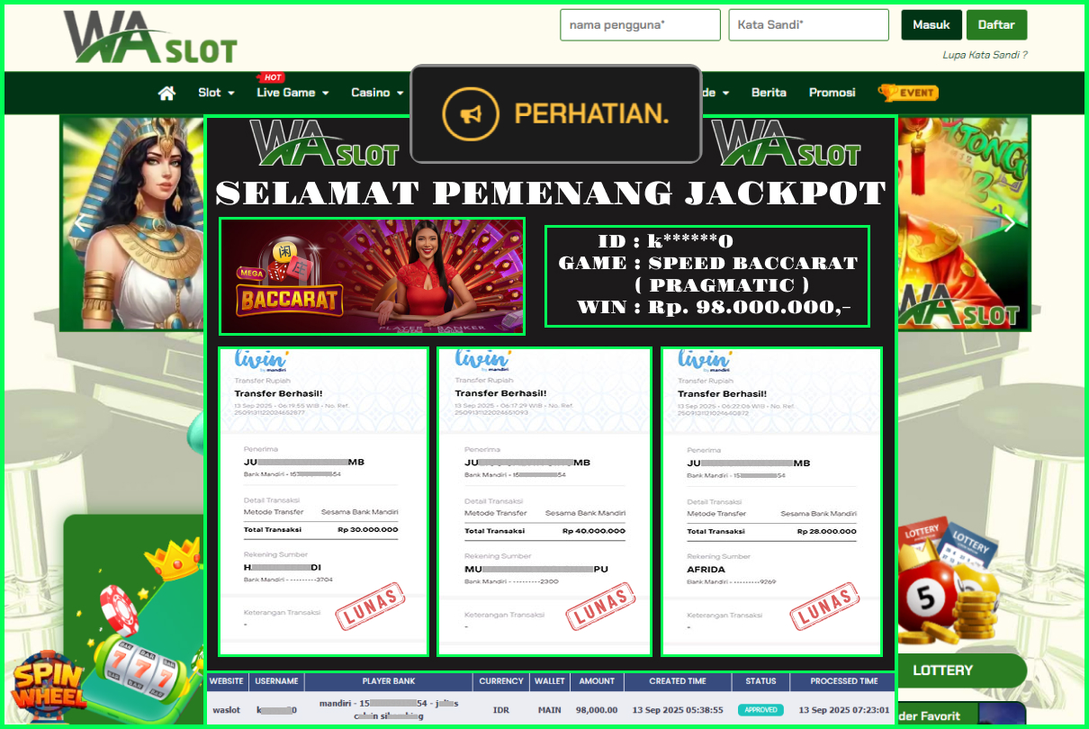 WASLOT – SPEED BACCARAT 1 ( PRAGMATIC )