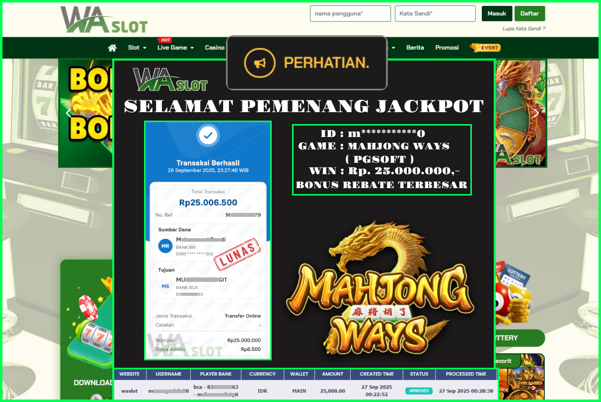WASLOT – MAHJONG WAYS ( PGSOFT )