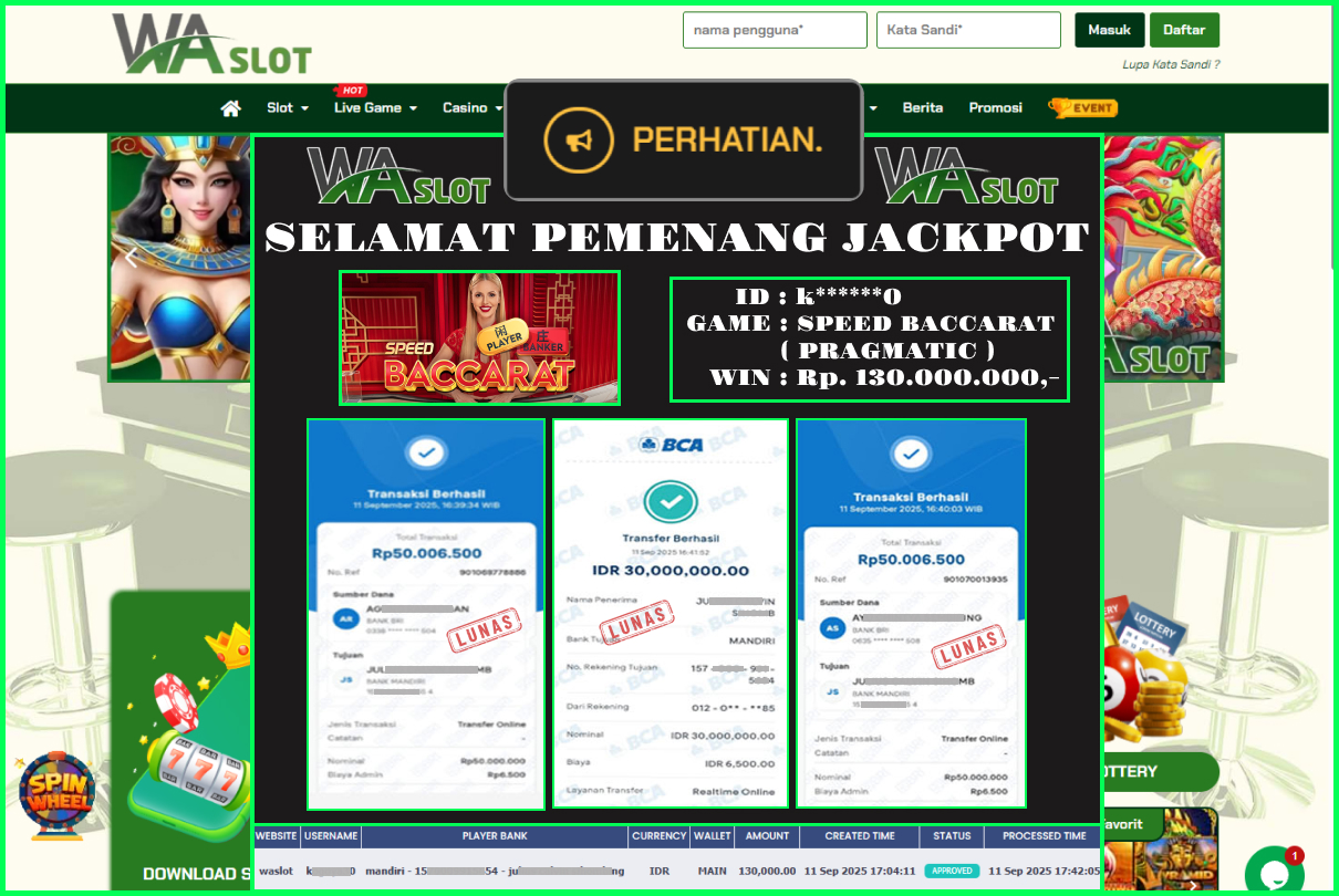 WASLOT – SPEED BACCARAT 14 ( PRAGMATIC)