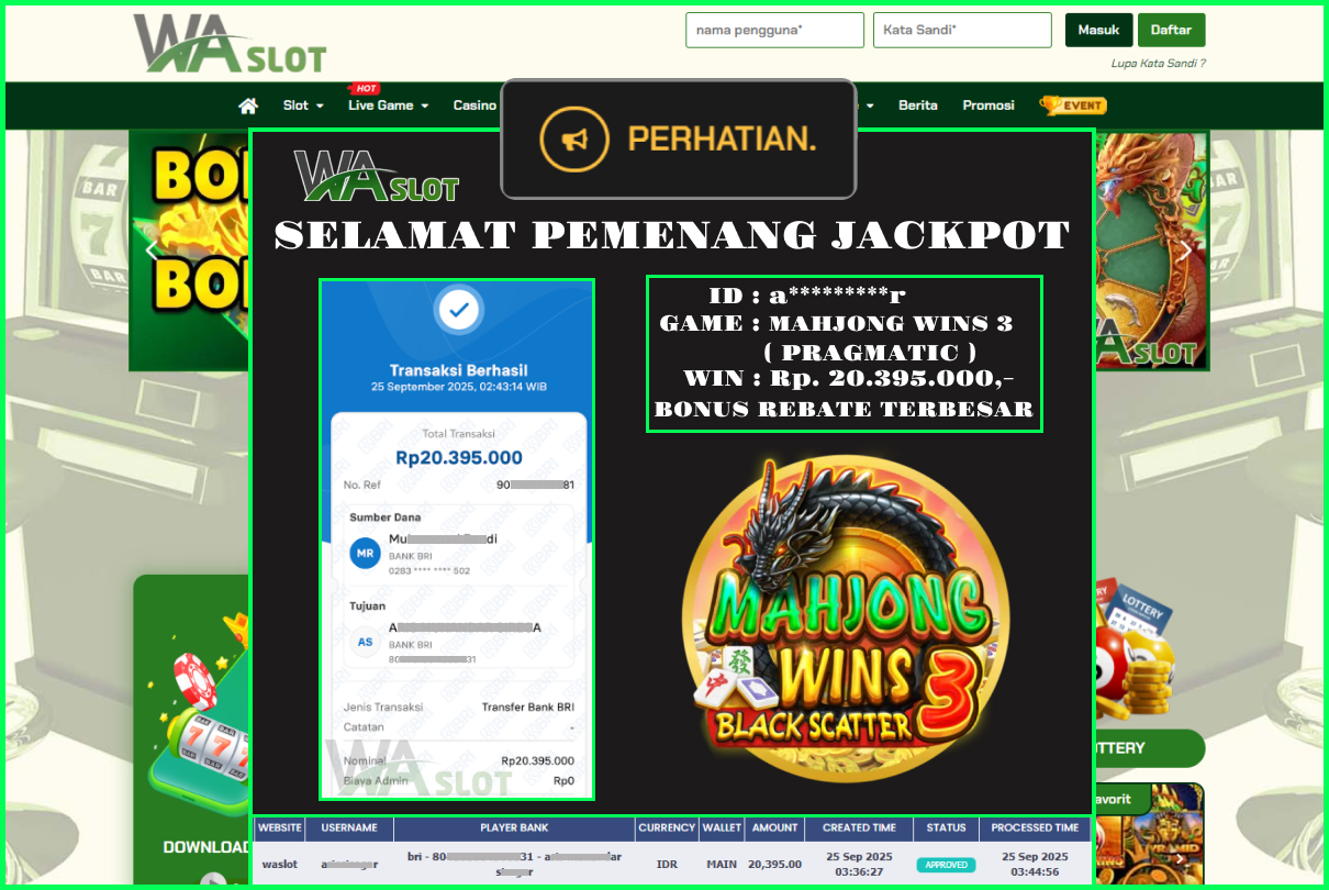 WASLOT – MAHJONG WINS 3 ( PRAGMATIC )