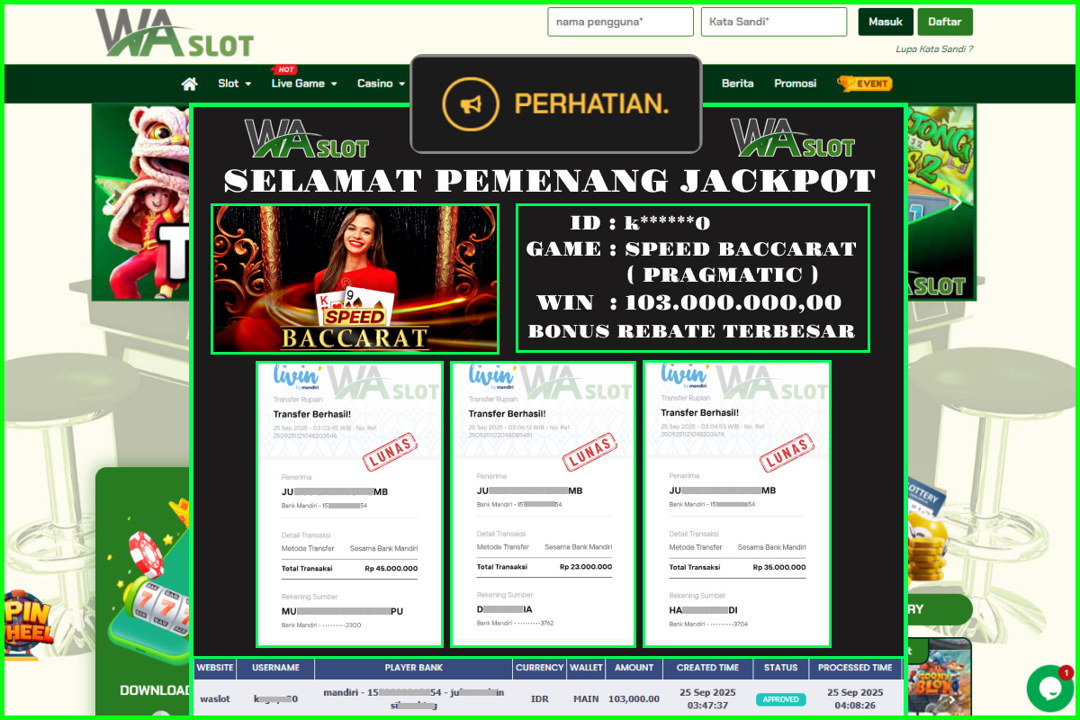 WASLOT – SPEED BACCARAT 2 ( PRAGMATIC )