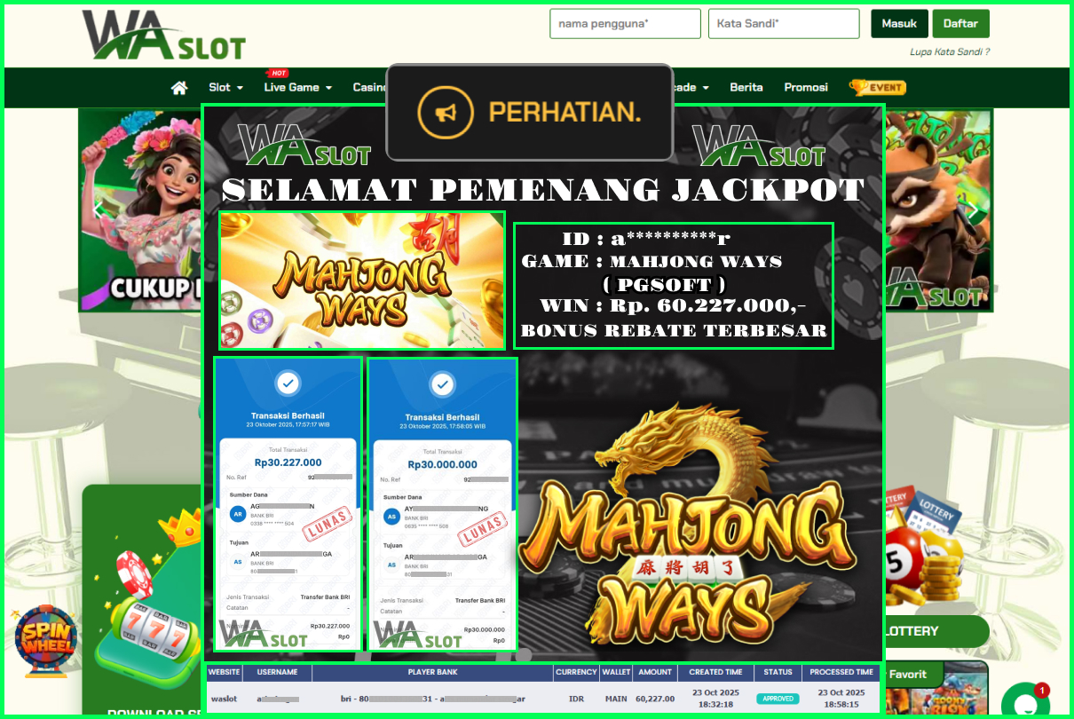 WASLOT – MAHJONG WAYS ( PGSOFT)