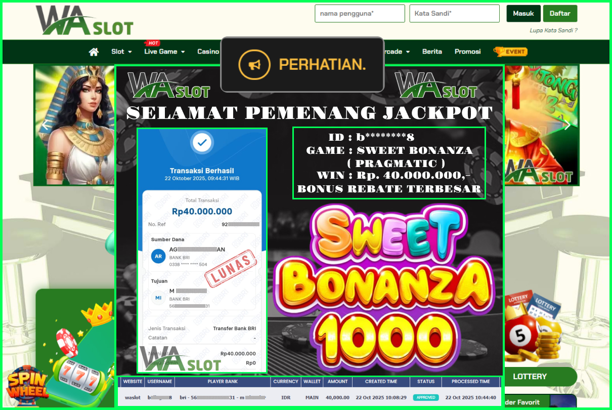 WASLOT – SWEET BONANZA  ( PRAGMATIC )