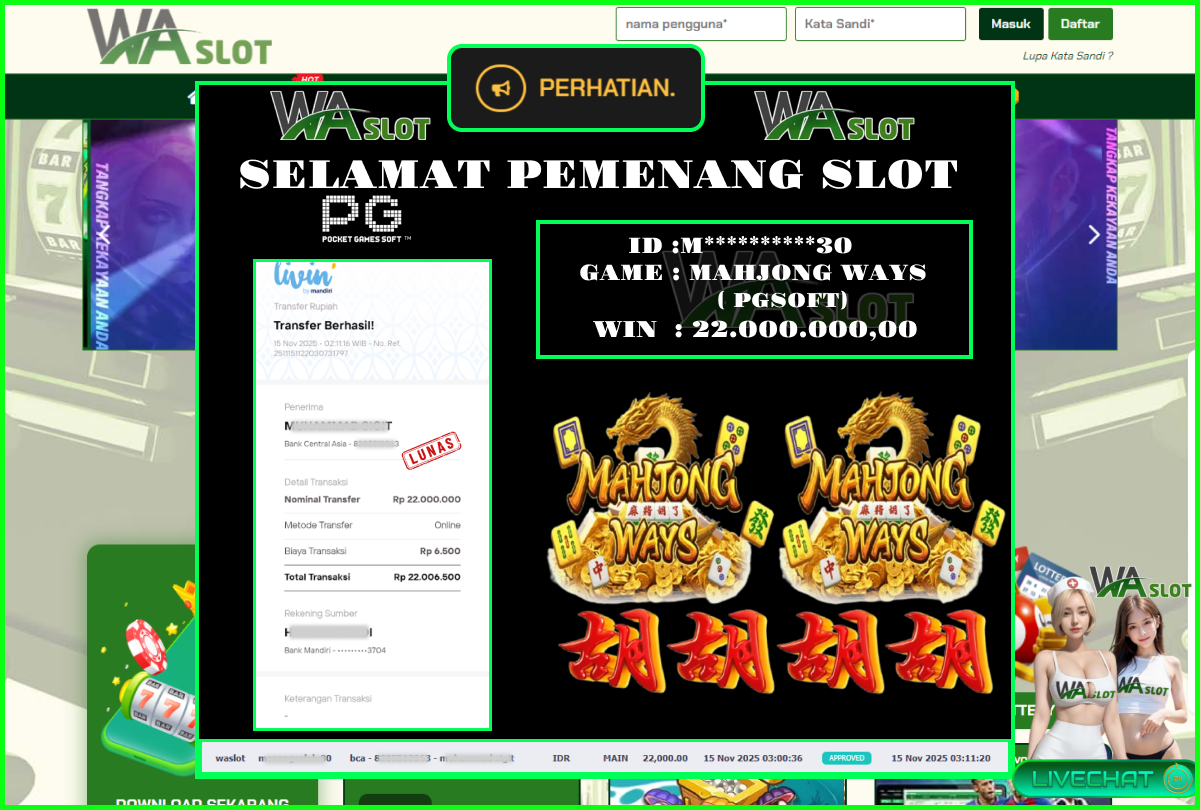 WASLOT – MAHJONG WAYS ( PGSOFT)