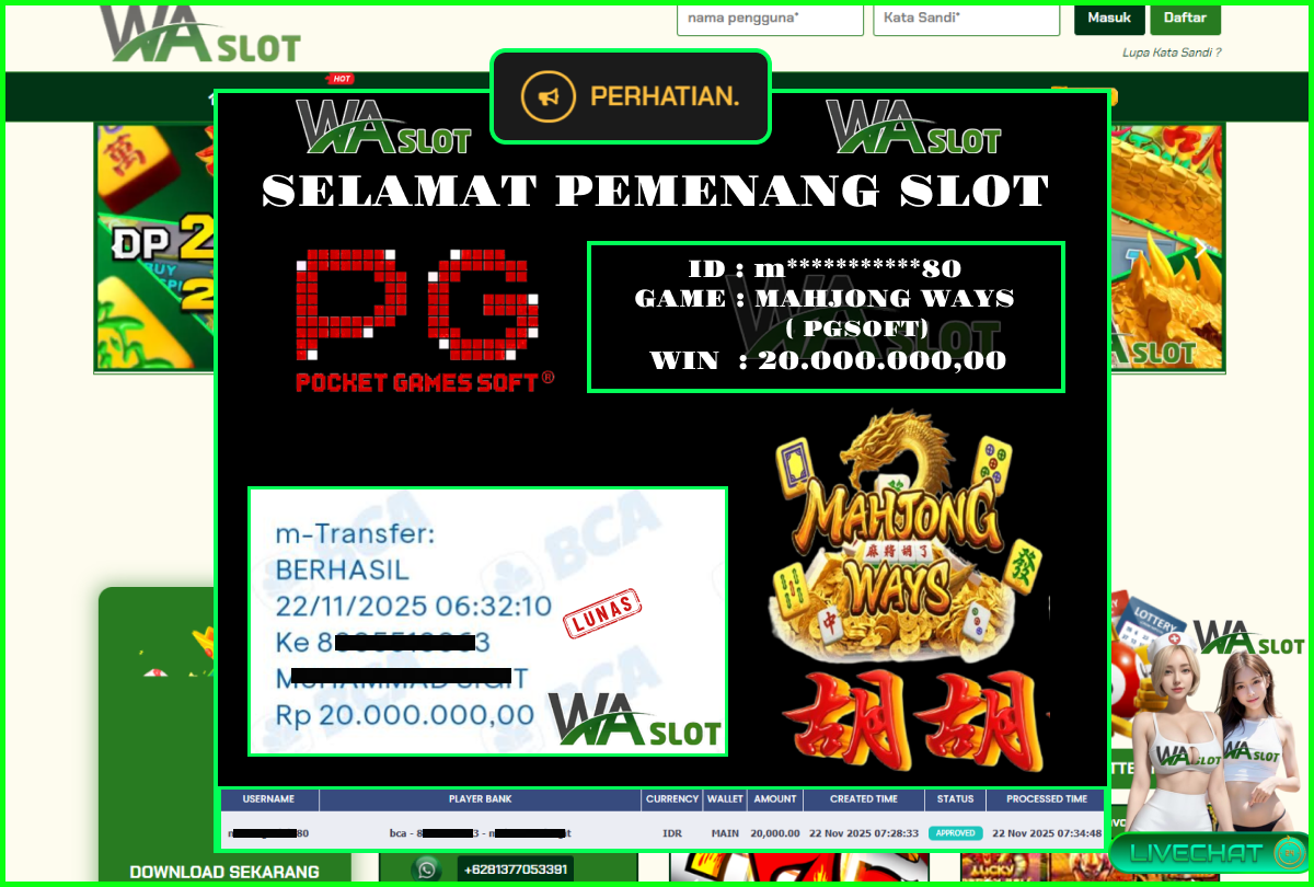 WASLOT – MAHJONG WAYS ( PGSOFT)