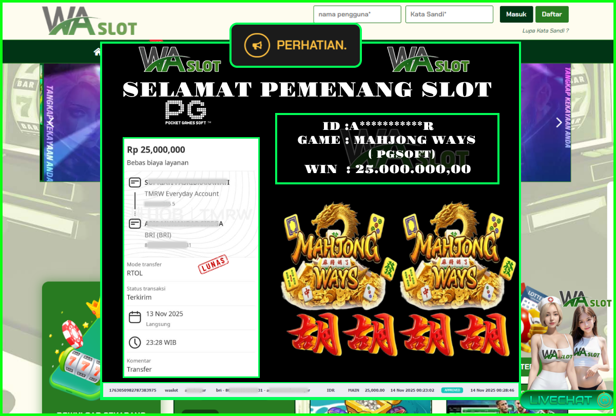 WASLOT – MAHJONG WAYS ( PGSOFT)