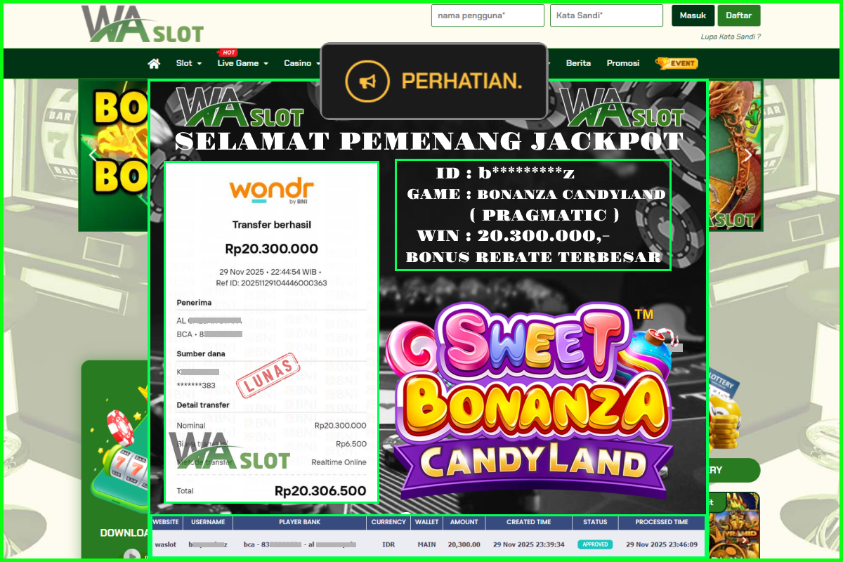 WASLOT – BONANZA CANDYLAND ( PRAGMATIC )