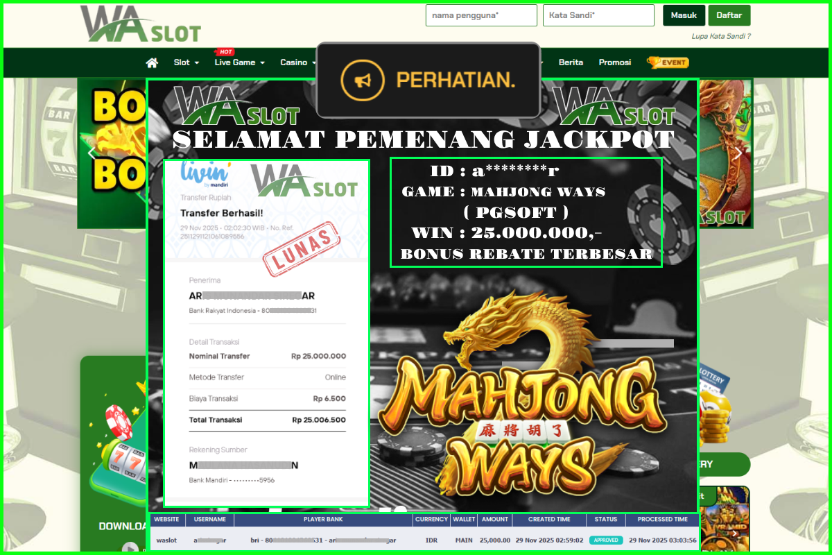 WASLOT – MAHJONG WAYS ( PGSOFT)