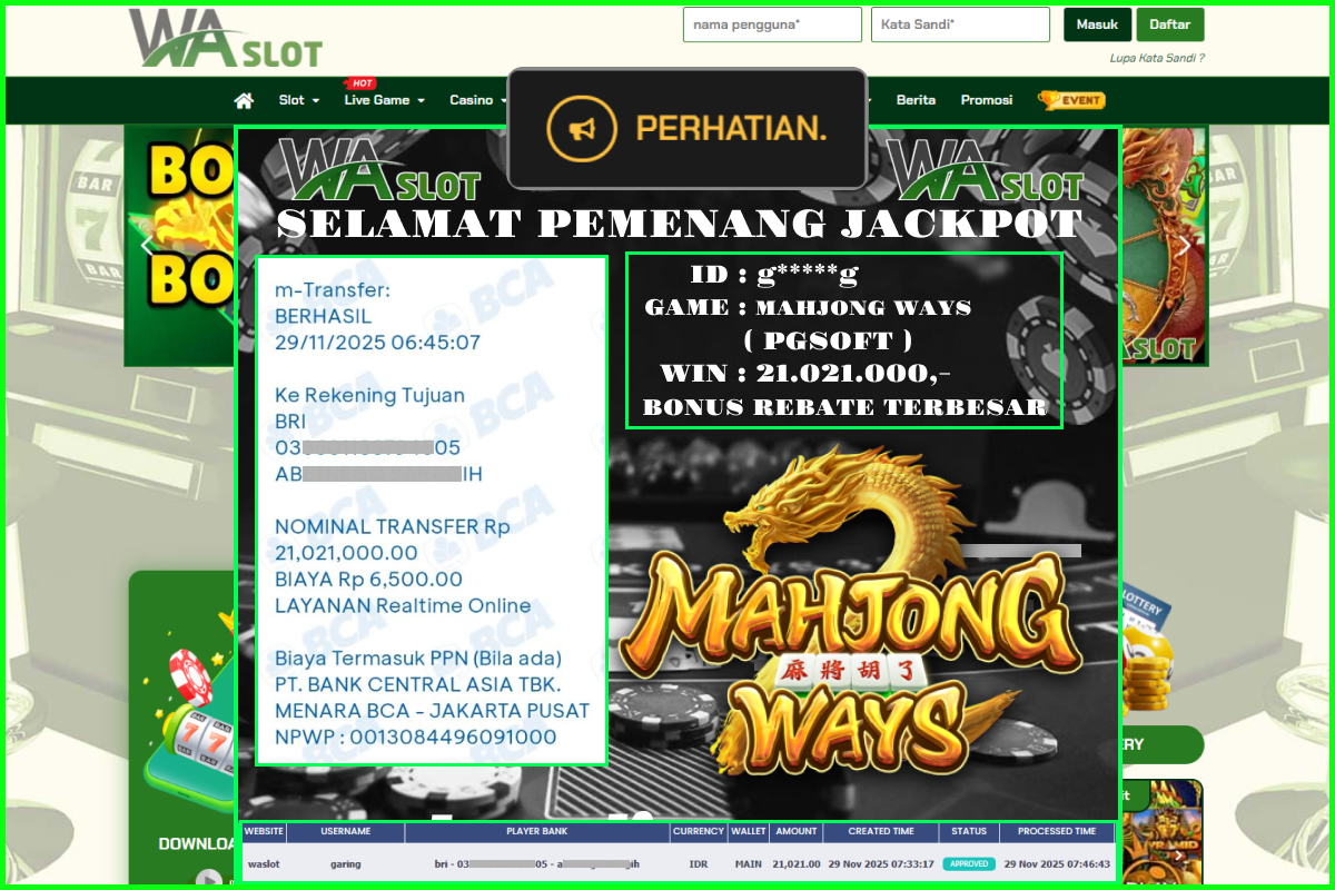 WASLOT – MAHJONG WAYS ( PGSOFT)