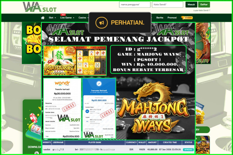 WASLOT –  MAHJONG WAYS ( PGSOFT)