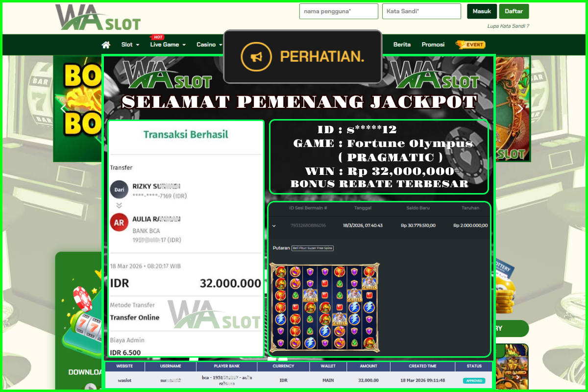 WASLOT – FORTUNE OF OLYMPUS ( PRAGMATIC )