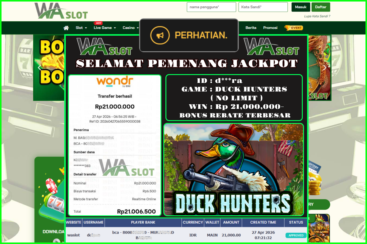 WASLOT – DUCK HUNTERS ( NO LIMIT )