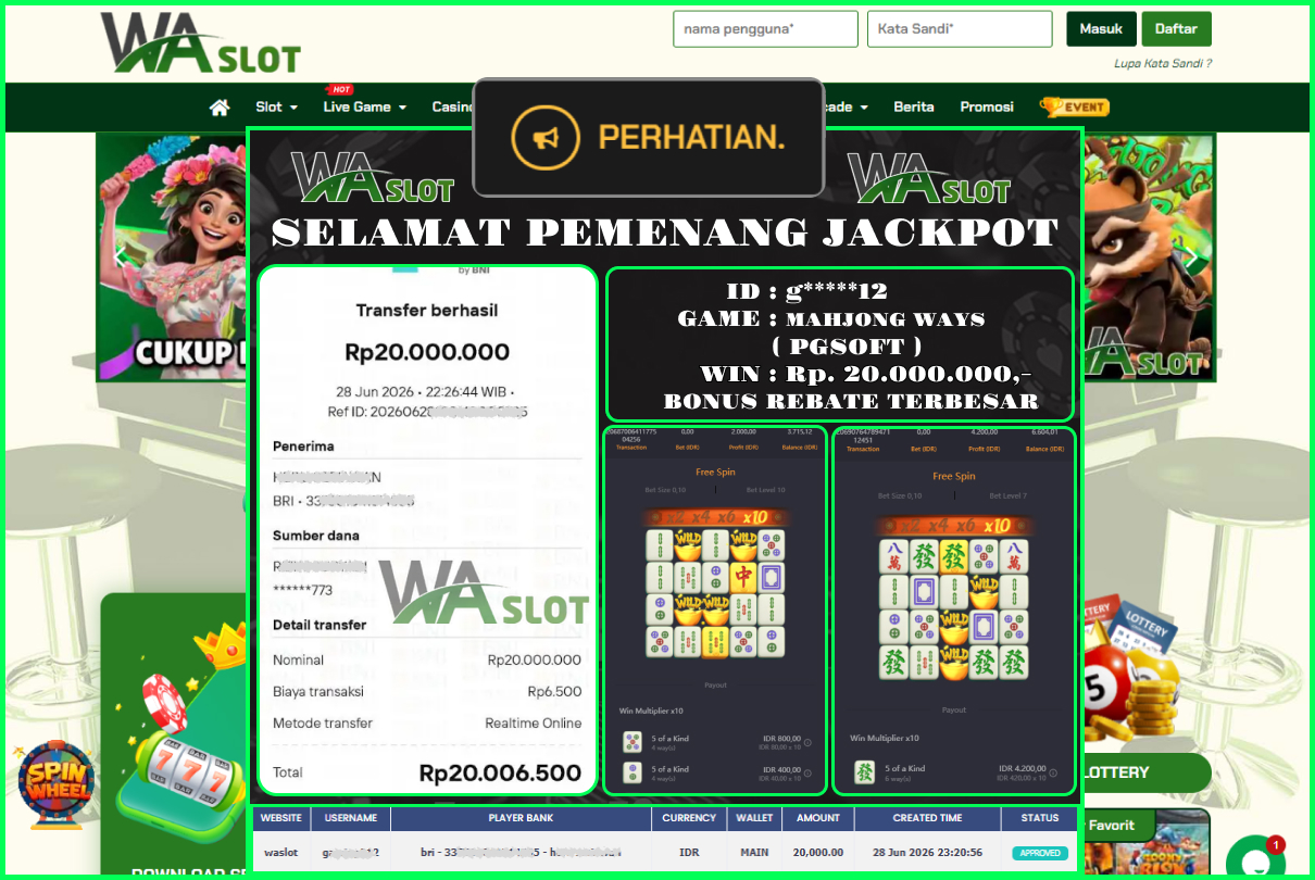 WASLOT – MAHJONG WAYS ( PGSOFT)