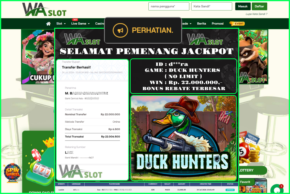 WASLOT – DUCK HUNTERS ( NO LIMIT )