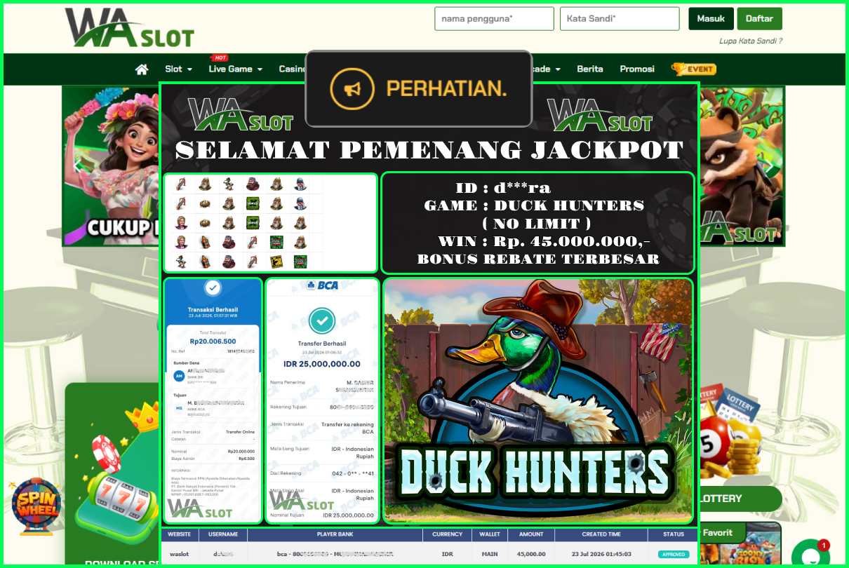WASLOT – DUCK HUNTERS ( NO LIMIT )