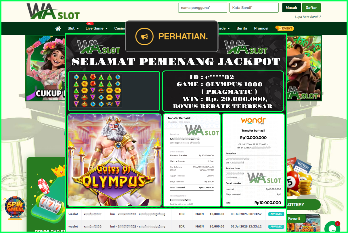 WASLOT – GATE OF OLYMPUS 1000 ( PRAGMATIC )