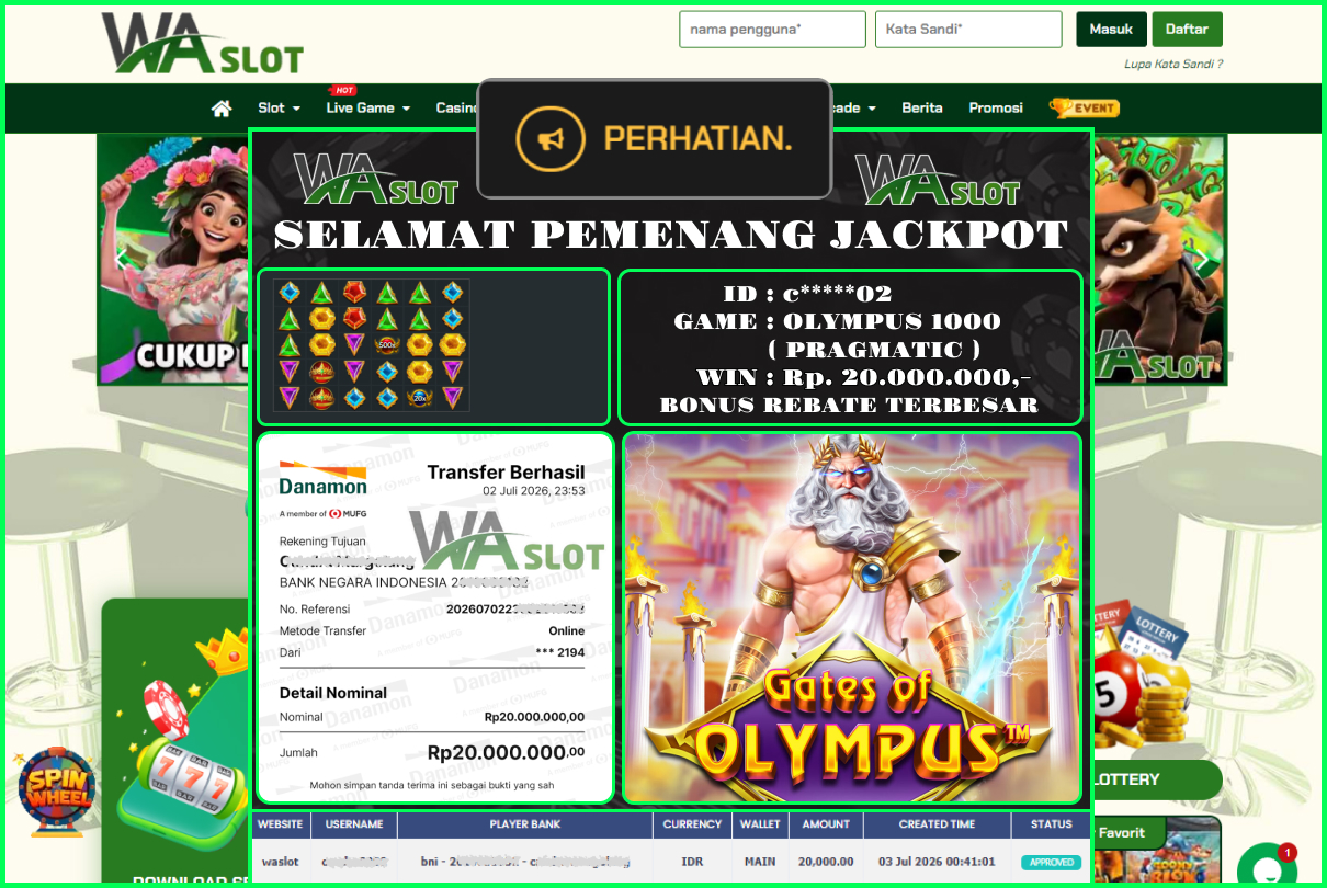 WASLOT – GATE OF OLYMPUS 1000 ( PRAGMATIC )